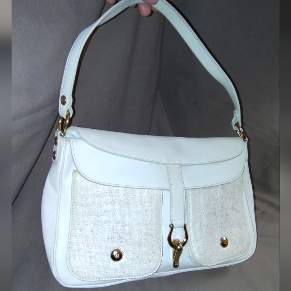 KATE SPADE | WHITE LEATHER & TWEED SHOULDER BAG | GOLD HARDWARE #Designer Bag